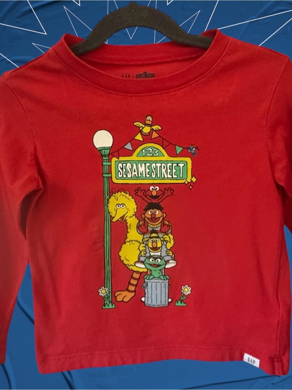 Free | Sesame Street Red Kids Long-Sleeve Tee with Character Stack Graphic